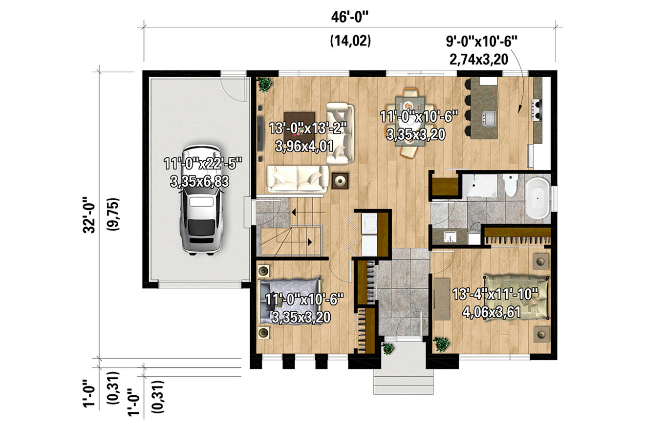 Modern House Plan - 50684 - 1st Floor Plan