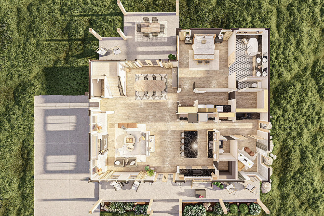 Modern Farmhouse Barndominium Style Home Plan - 1st Level Aerial View Floor Plan  - Other Floor Plan