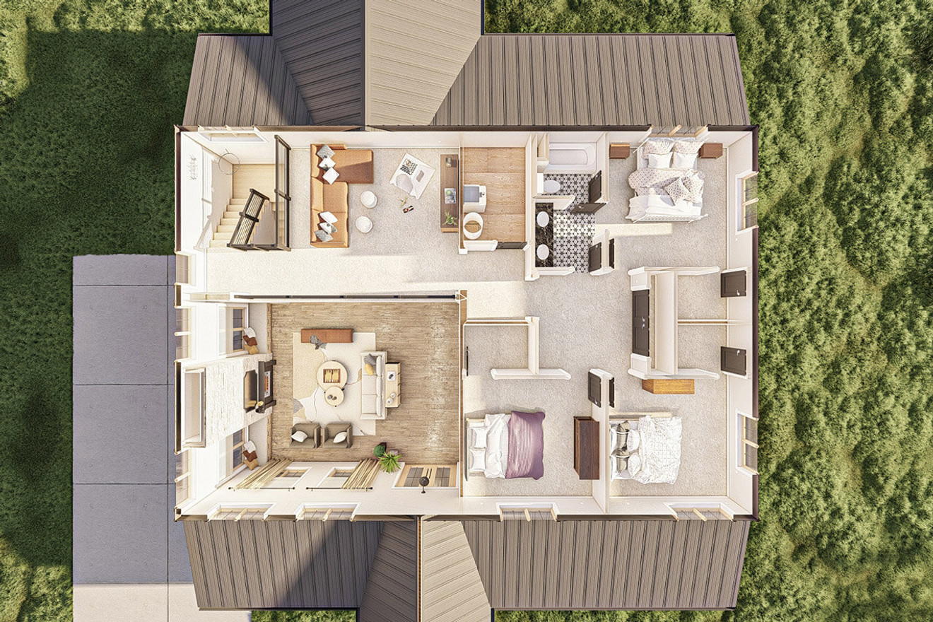 Modern Farmhouse Barndominium Style Home Plan - 2nd Level Aerial View Floor Plan  - 2nd Floor Plan