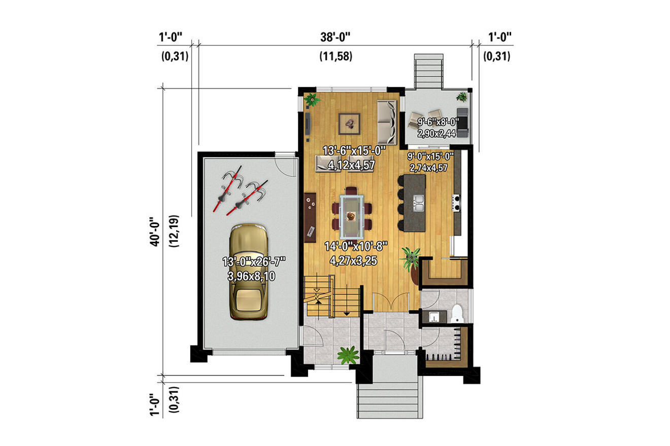 Modern House Plan - 44740 - 1st Floor Plan