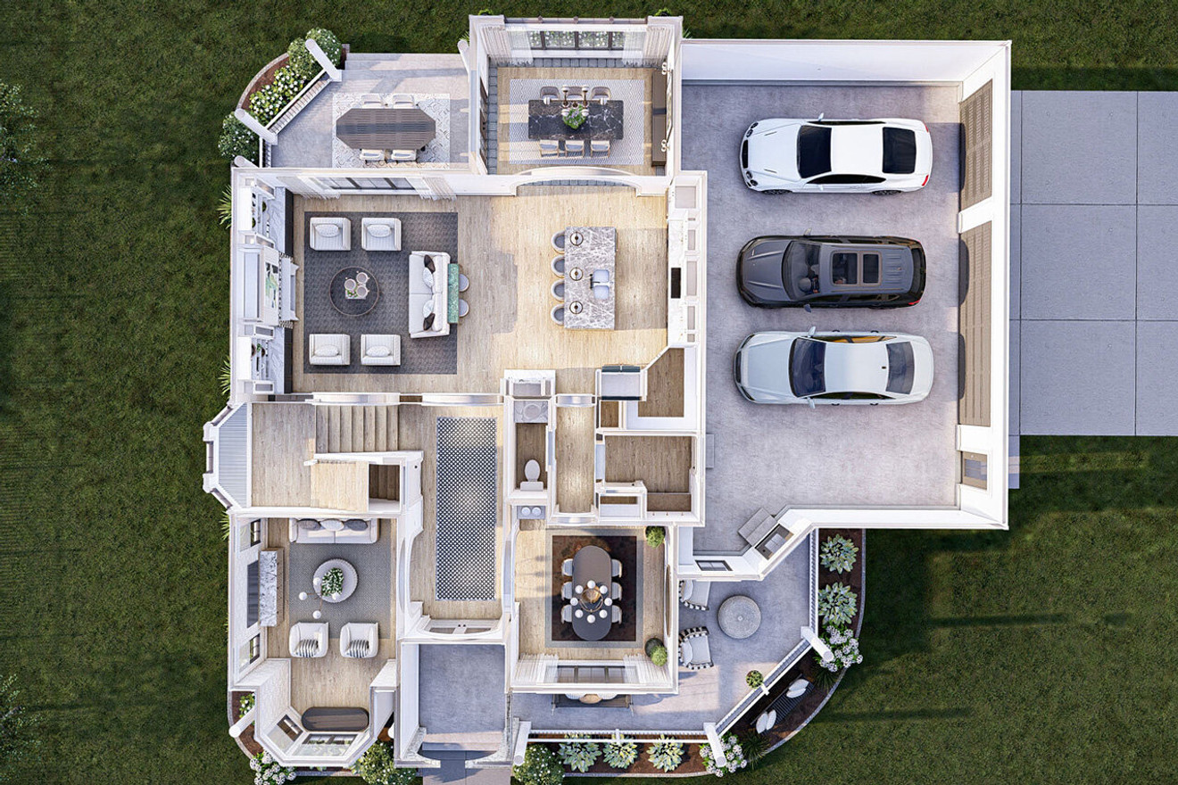 Modern Victorian Style Home Plan - Aerial View 1st Level Floor Plan  - Other Floor Plan