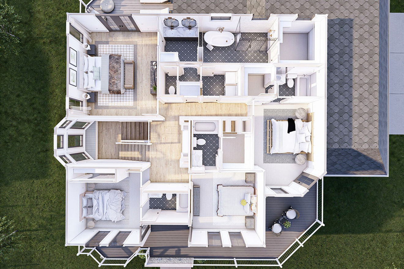 Modern Victorian Style Home Plan - Aerial View 2nd Level Floor Plan - Other Floor Plan