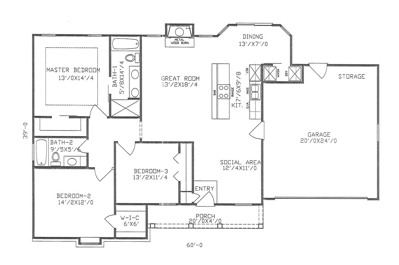 Ranch House Plan - 22480 - 1st Floor Plan