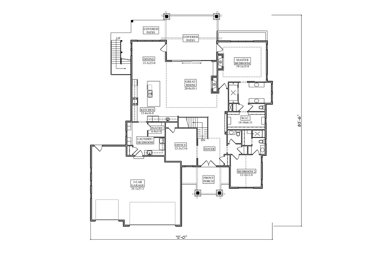 Craftsman House Plan - Timberline  84062 - 1st Floor Plan