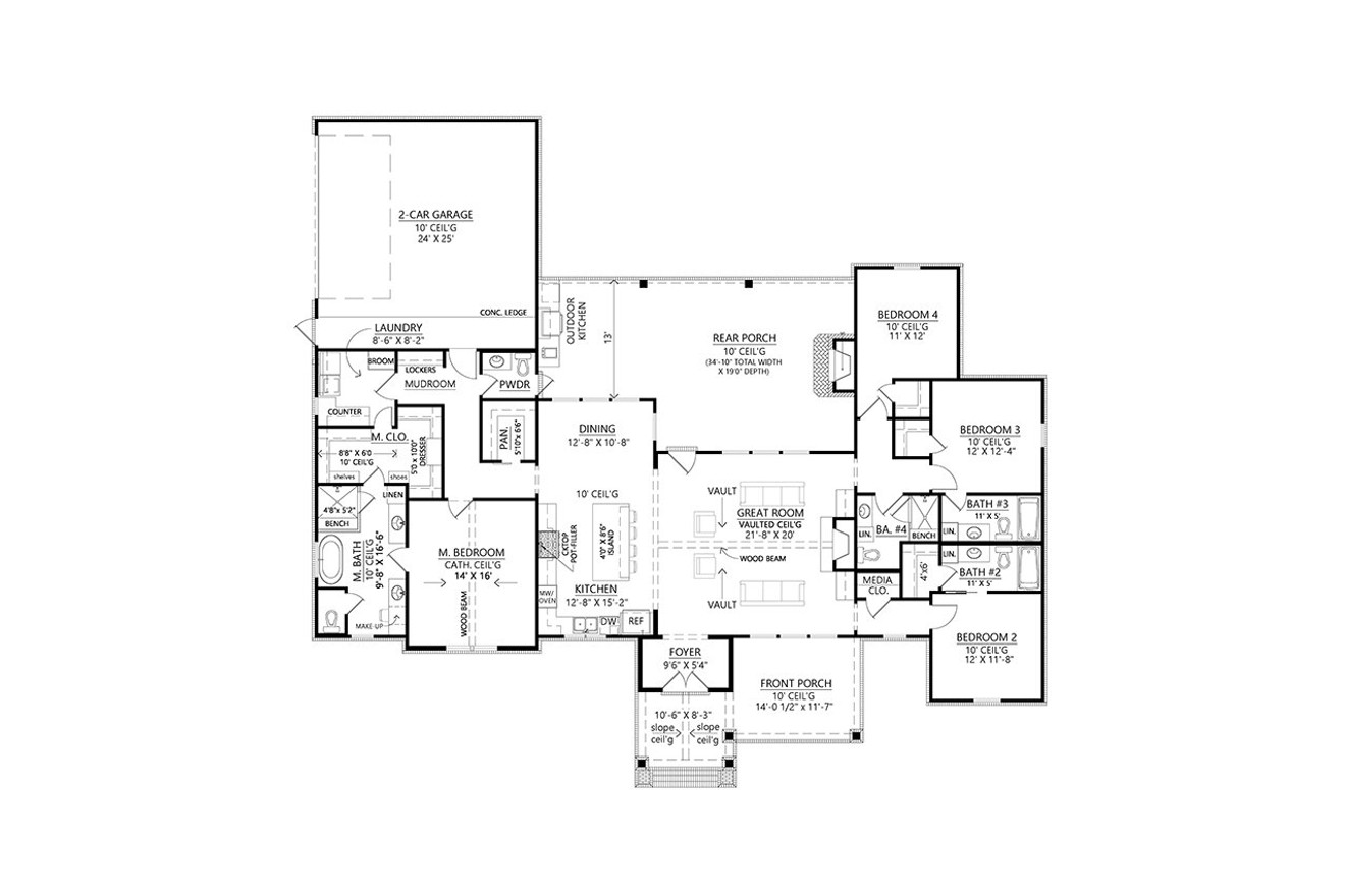 Farmhouse House Plan - Poplar 20142 - 1st Floor Plan