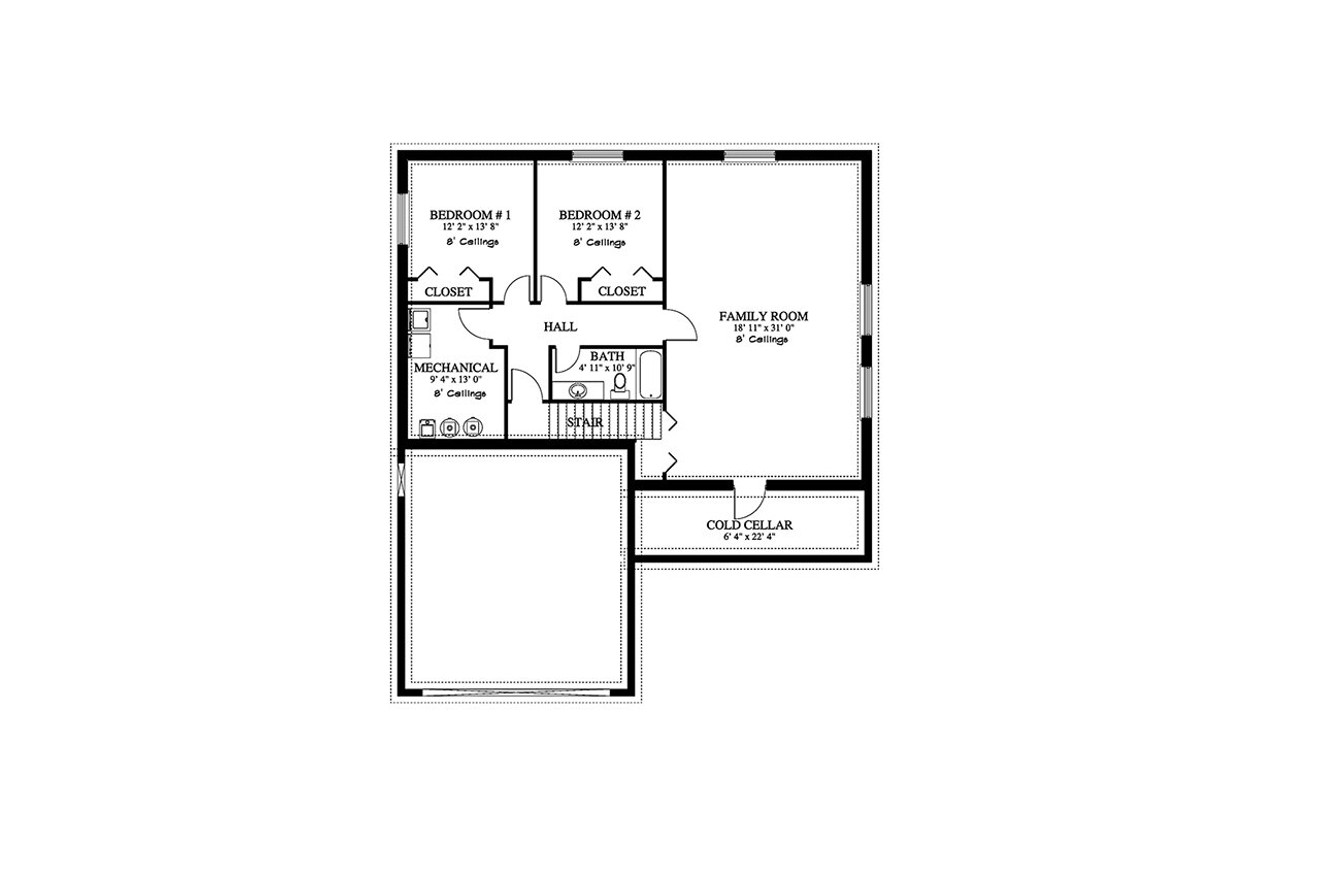 Secondary Image - Ranch House Plan - Barnhart 57580 - Basement Floor Plan