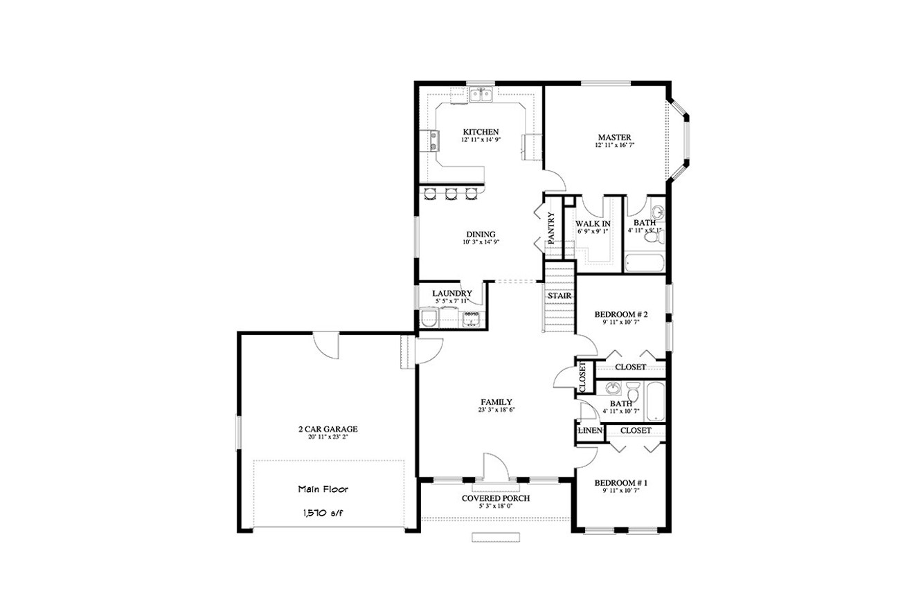 Ranch House Plan - Barry 25880 - 1st Floor Plan