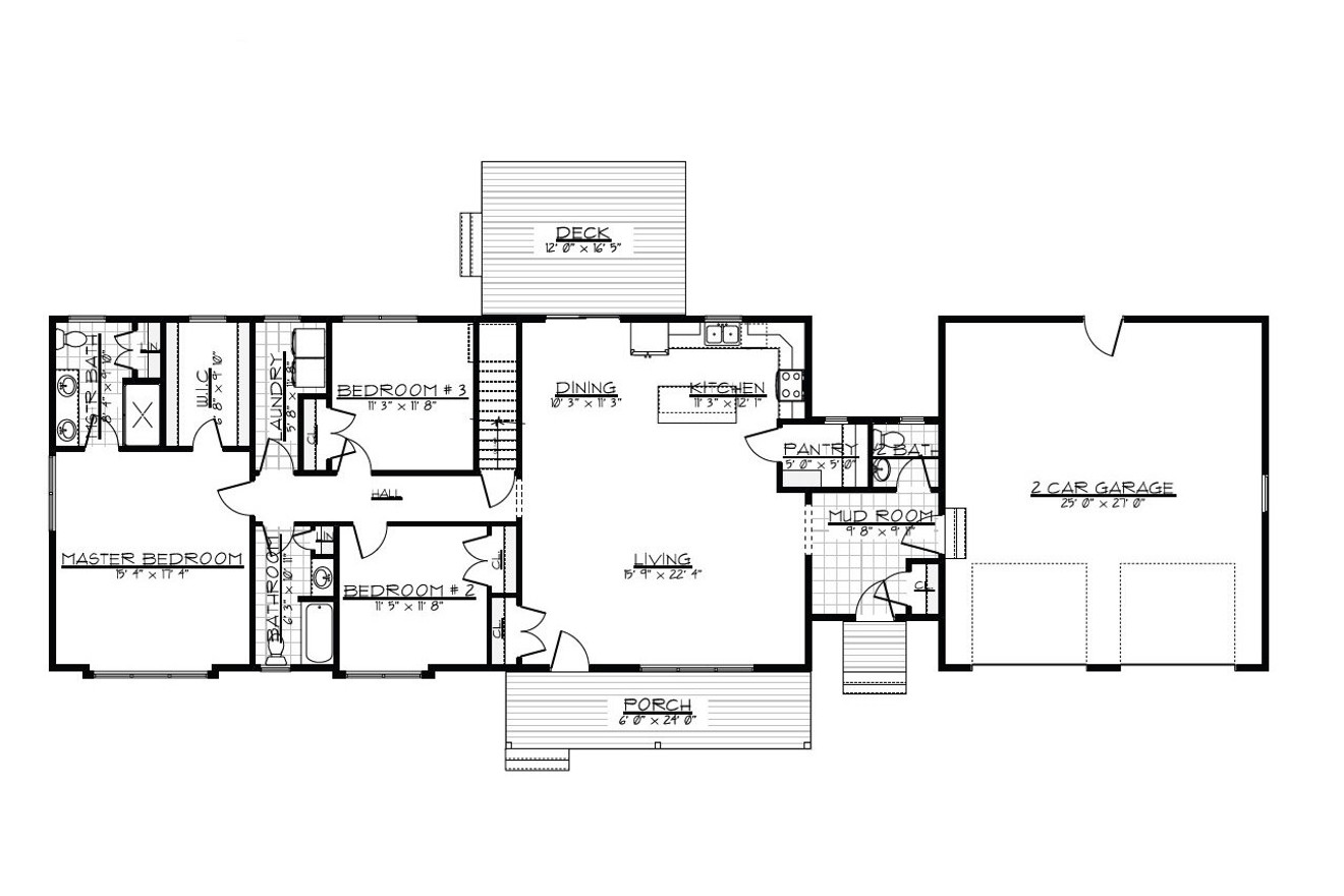 Ranch House Plan - Durham 94563 - 1st Floor Plan
