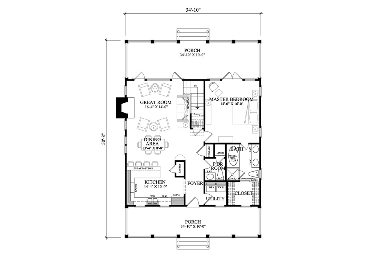 Cottage House Plan - Bluebell Cottage  73302 - 1st Floor Plan