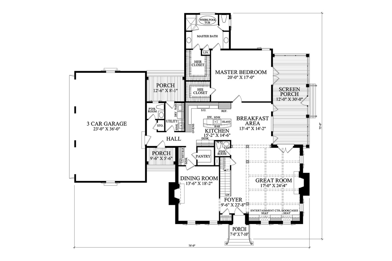 Southern House Plan - Highlands 11619 - 1st Floor Plan