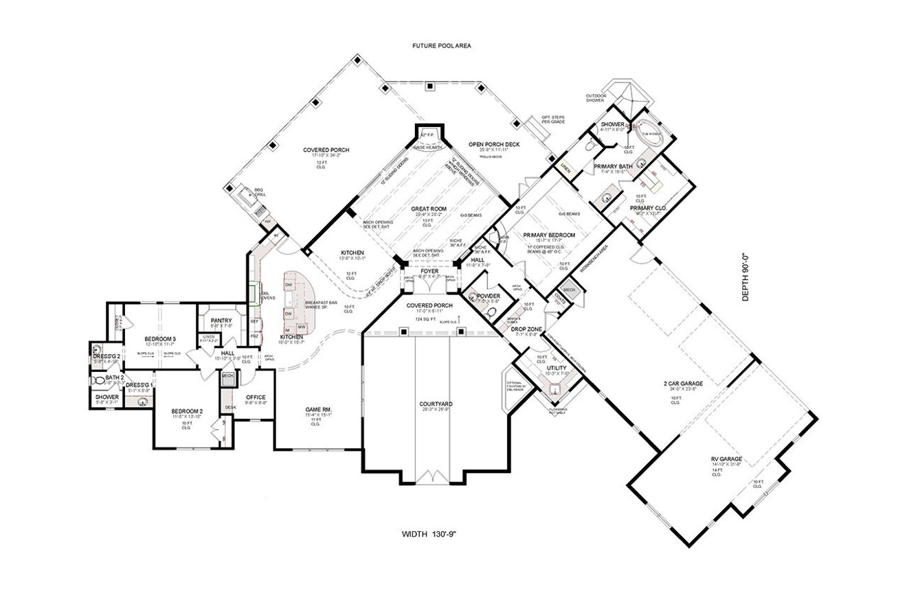 Southwest House Plan - Turquoise Trail 96482 - 1st Floor Plan