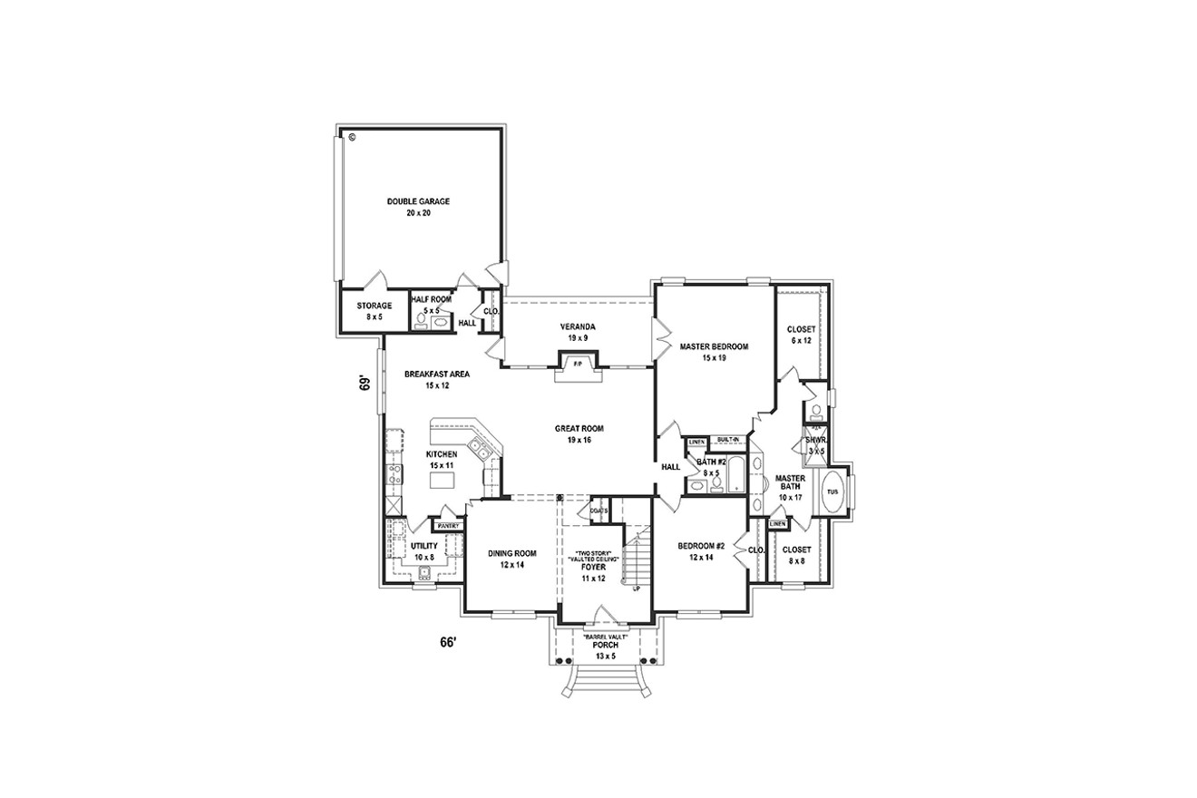 French Country House Plan - 64796 - 1st Floor Plan