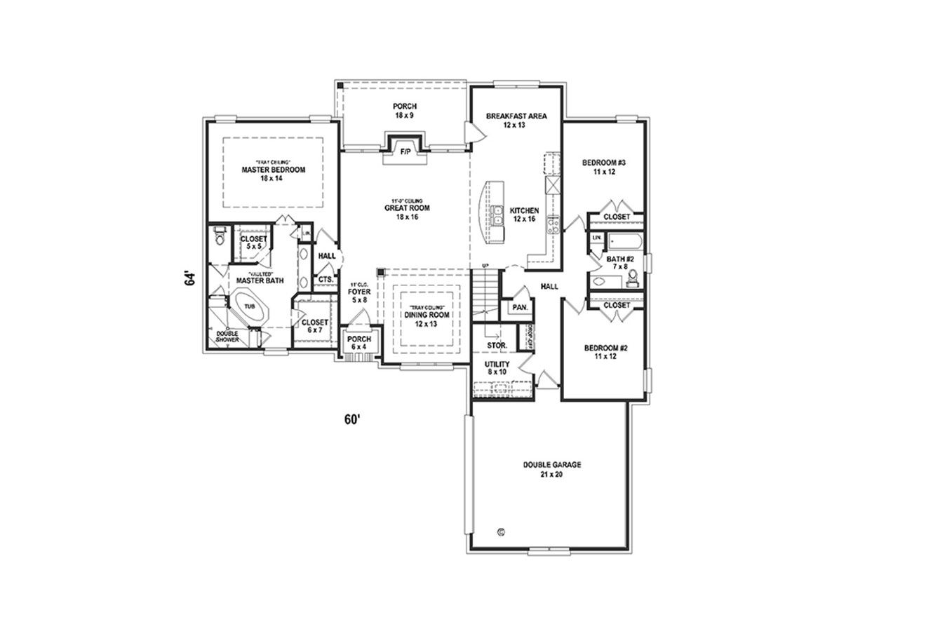 French Country House Plan - 61329 - 1st Floor Plan