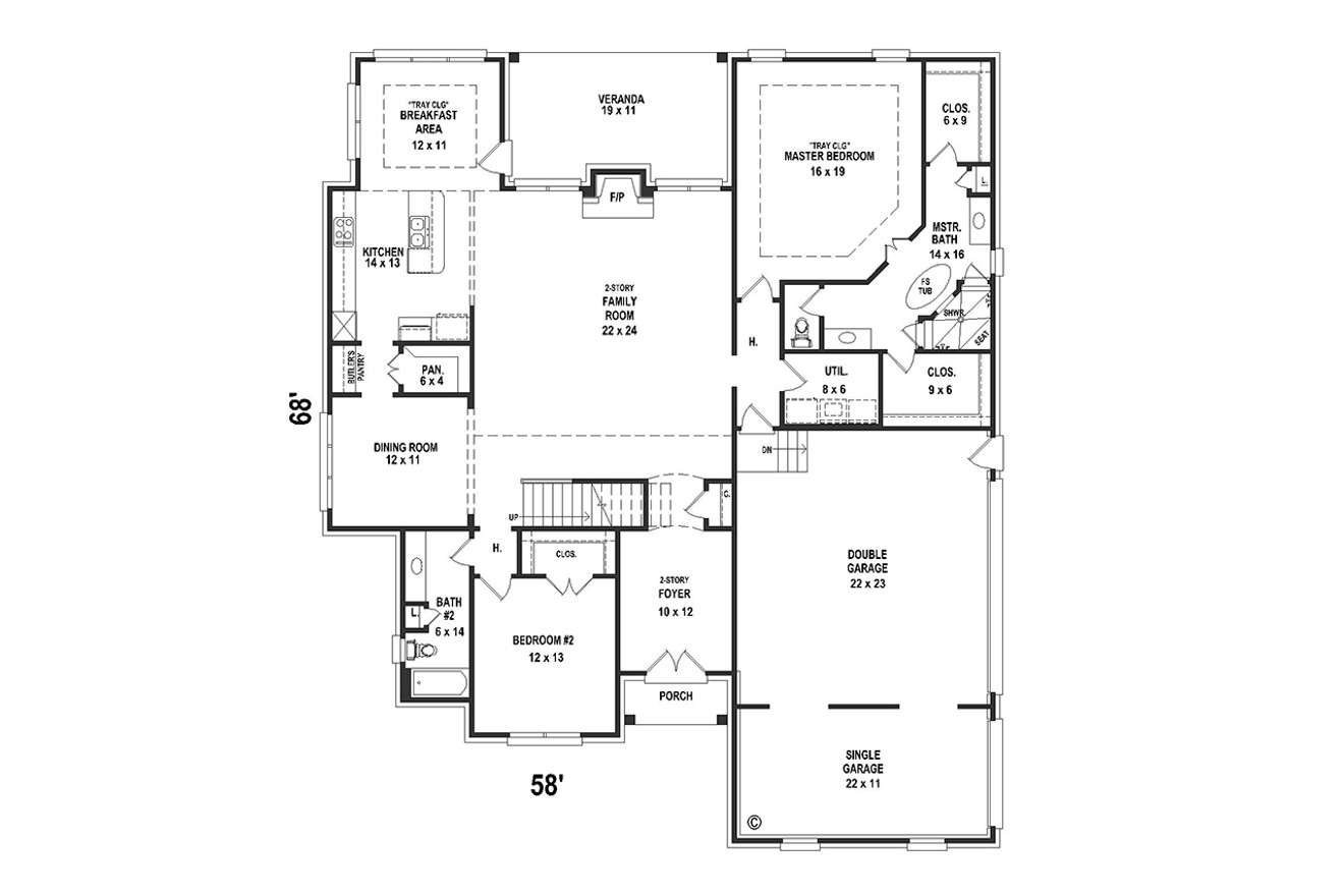 Traditional House Plan - 41528 - 1st Floor Plan