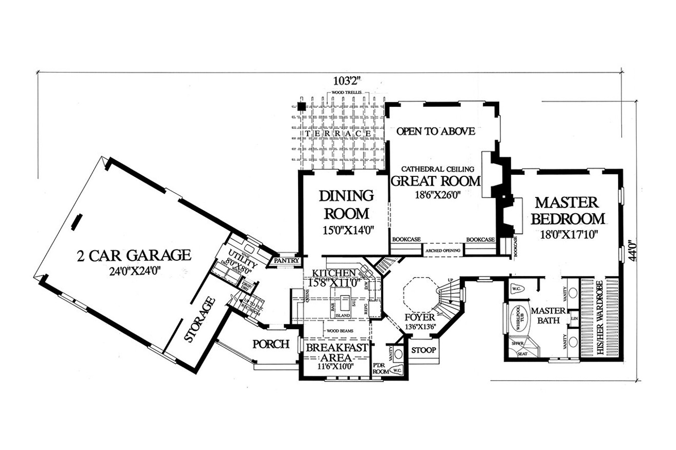 French Country House Plan - Le Mans 74832 - 1st Floor Plan