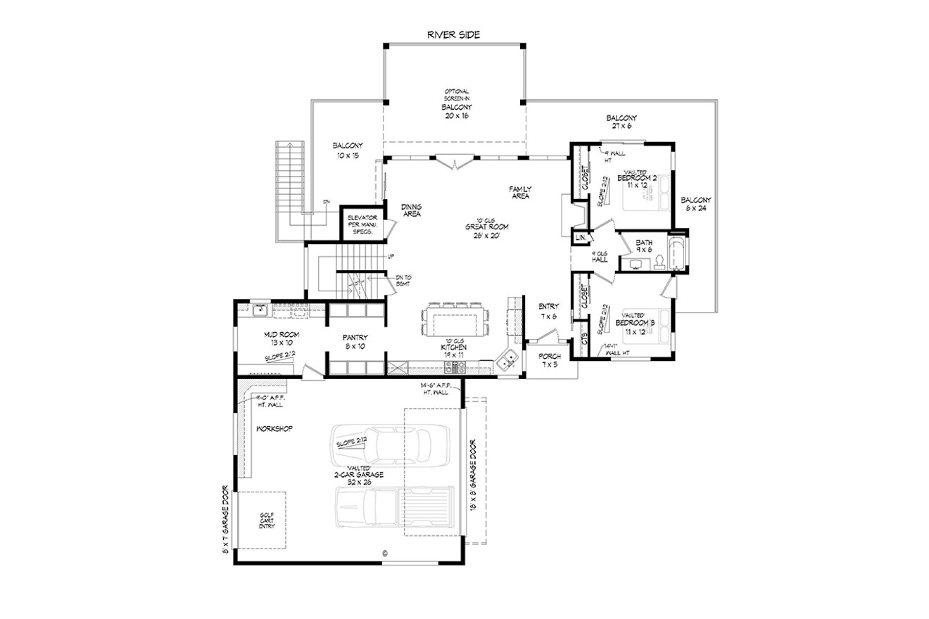 Modern House Plan - River Canyon View  42391 - 1st Floor Plan