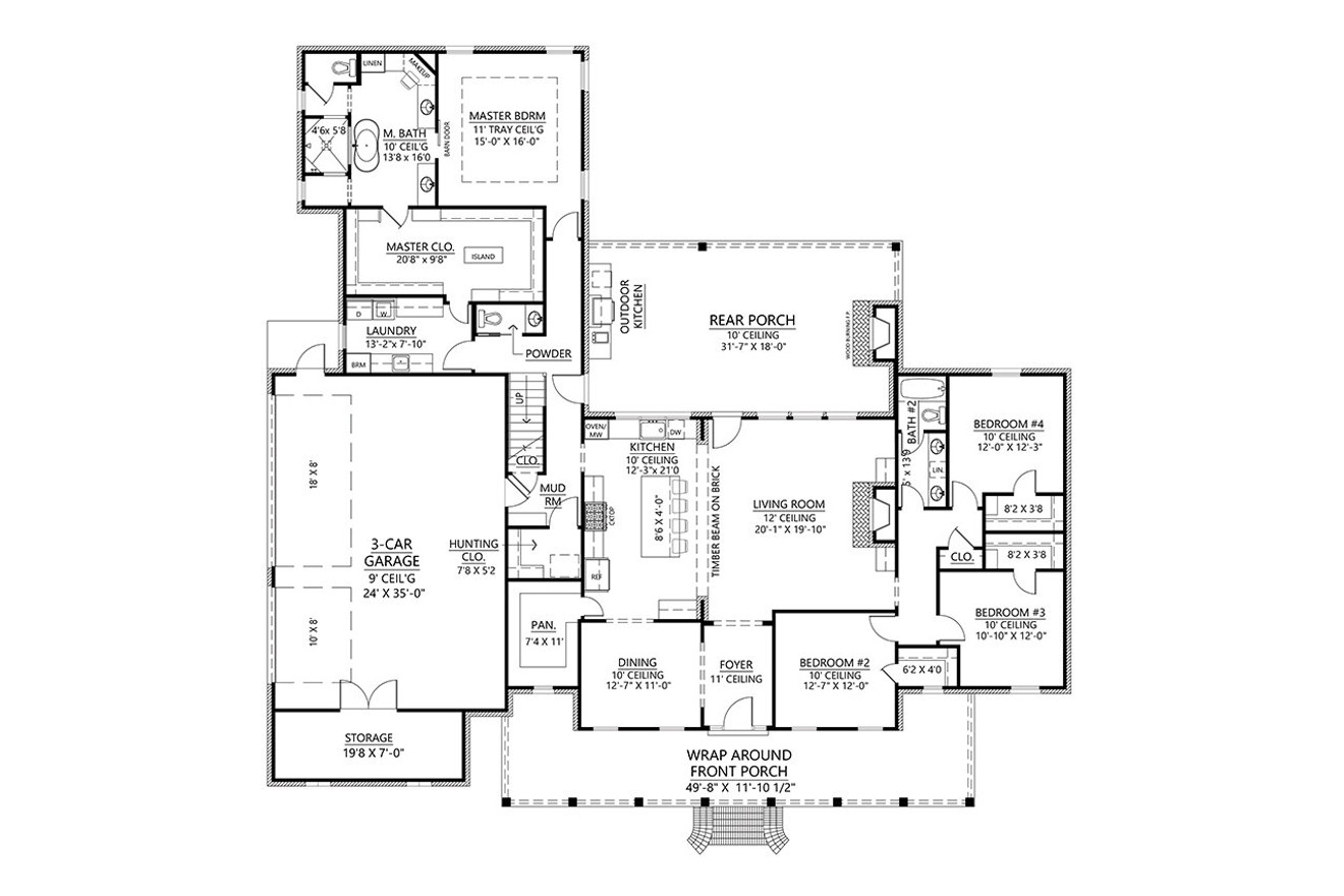 Southern House Plan - Nottoway 93738 - 1st Floor Plan