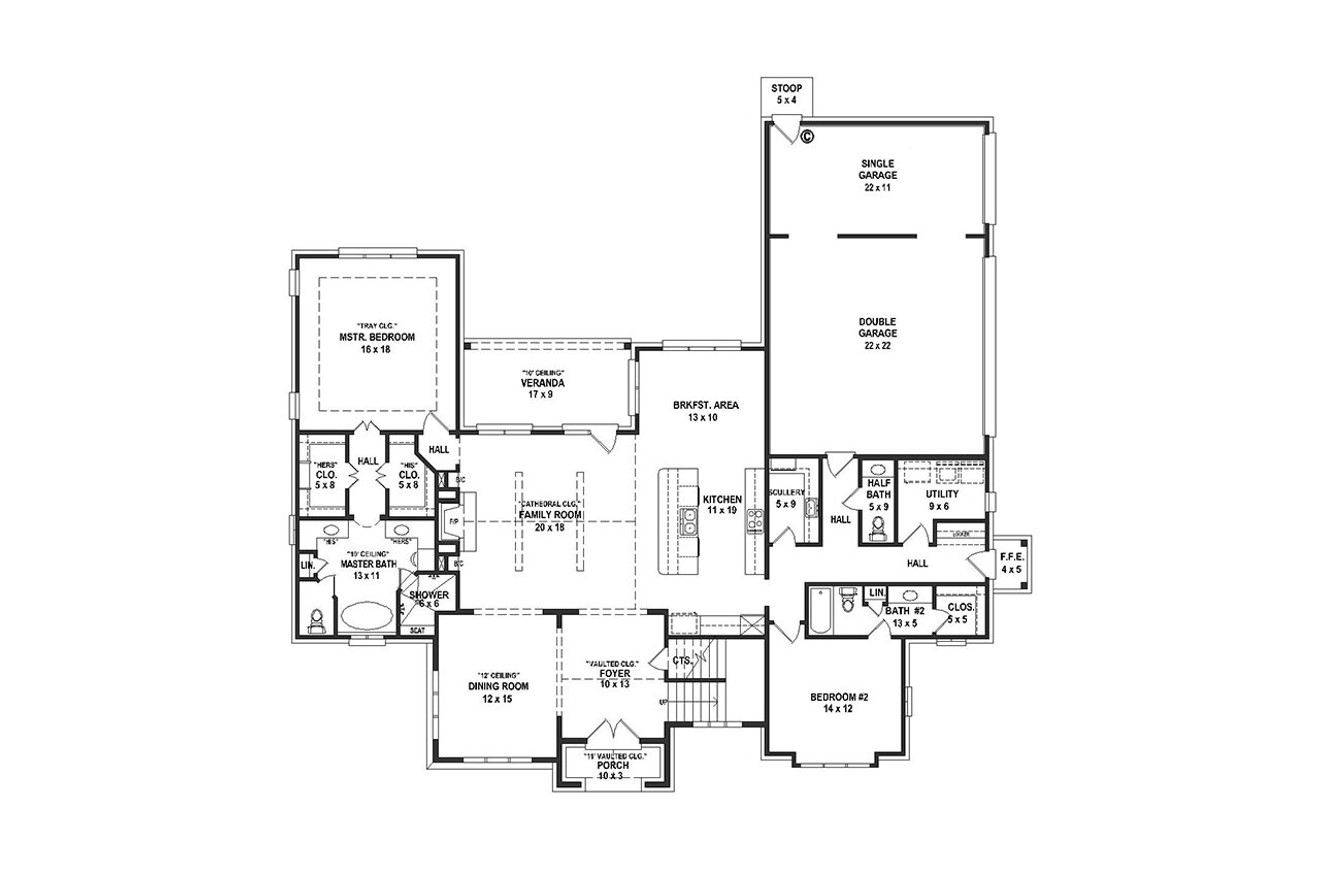 Traditional House Plan - 49231 - 1st Floor Plan
