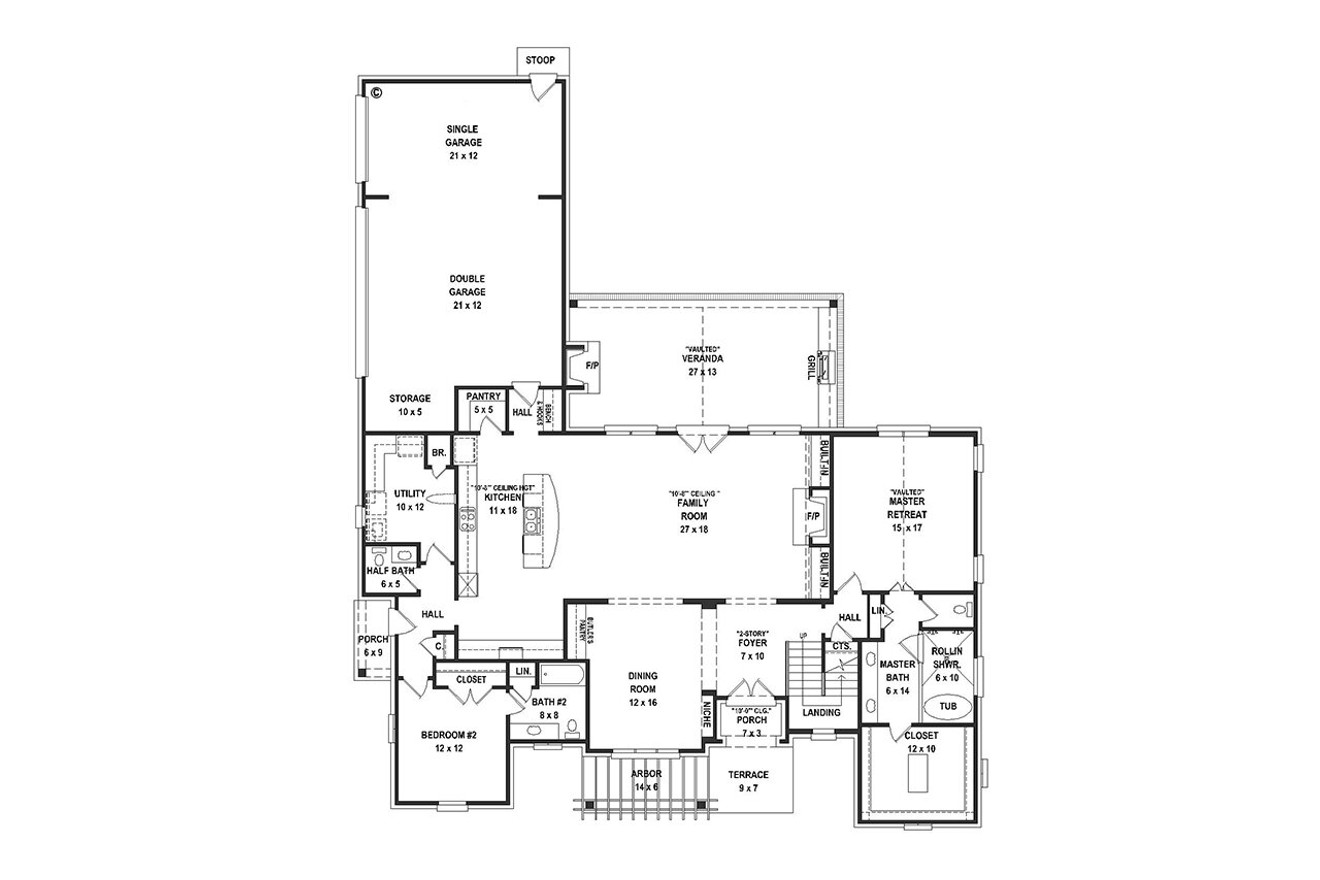 French Country House Plan - 45528 - 1st Floor Plan