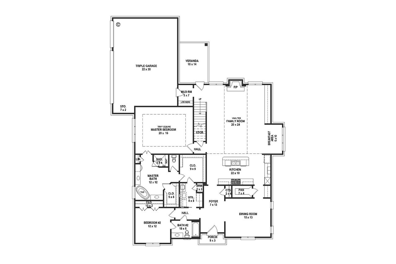 Traditional House Plan - 77515 - 1st Floor Plan