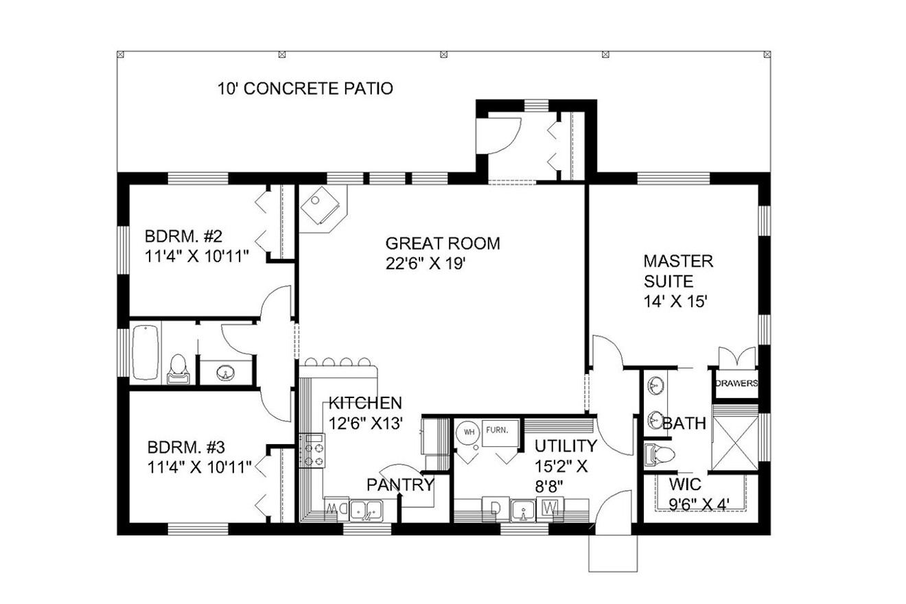 Ranch House Plan - 80984 - 1st Floor Plan