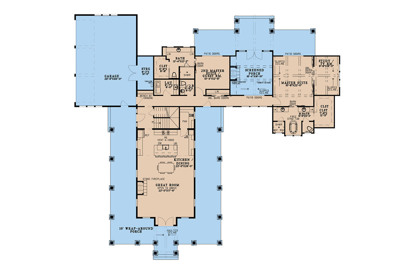 Mountain Rustic House Plan - Timberland Ranch 47769 - 1st Floor Plan