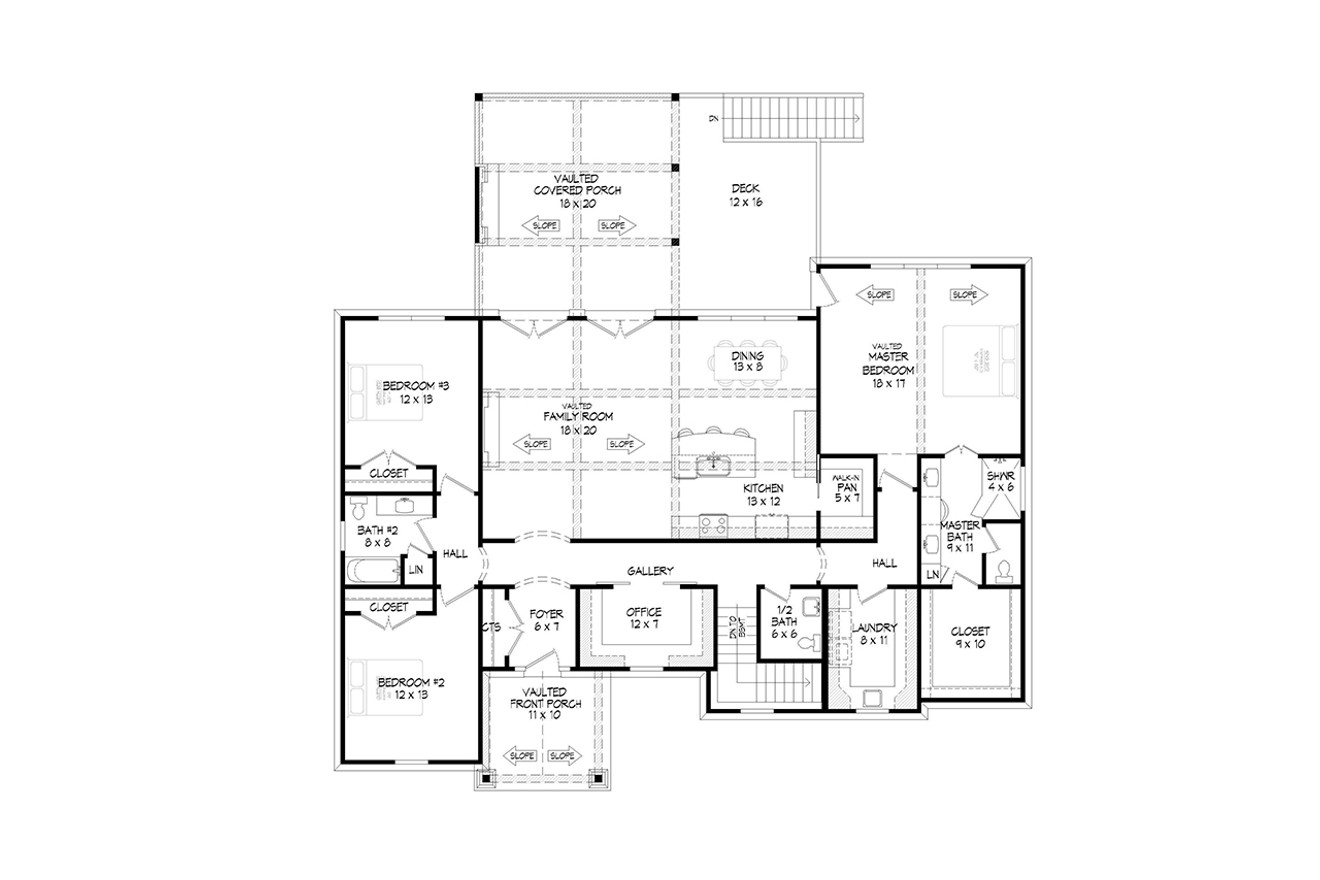Modern House Plan - Center Hill Lake View 76497 - 1st Floor Plan
