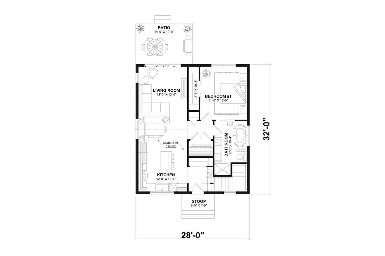 Cottage House Plan - The Bunting 2 65450 - 1st Floor Plan
