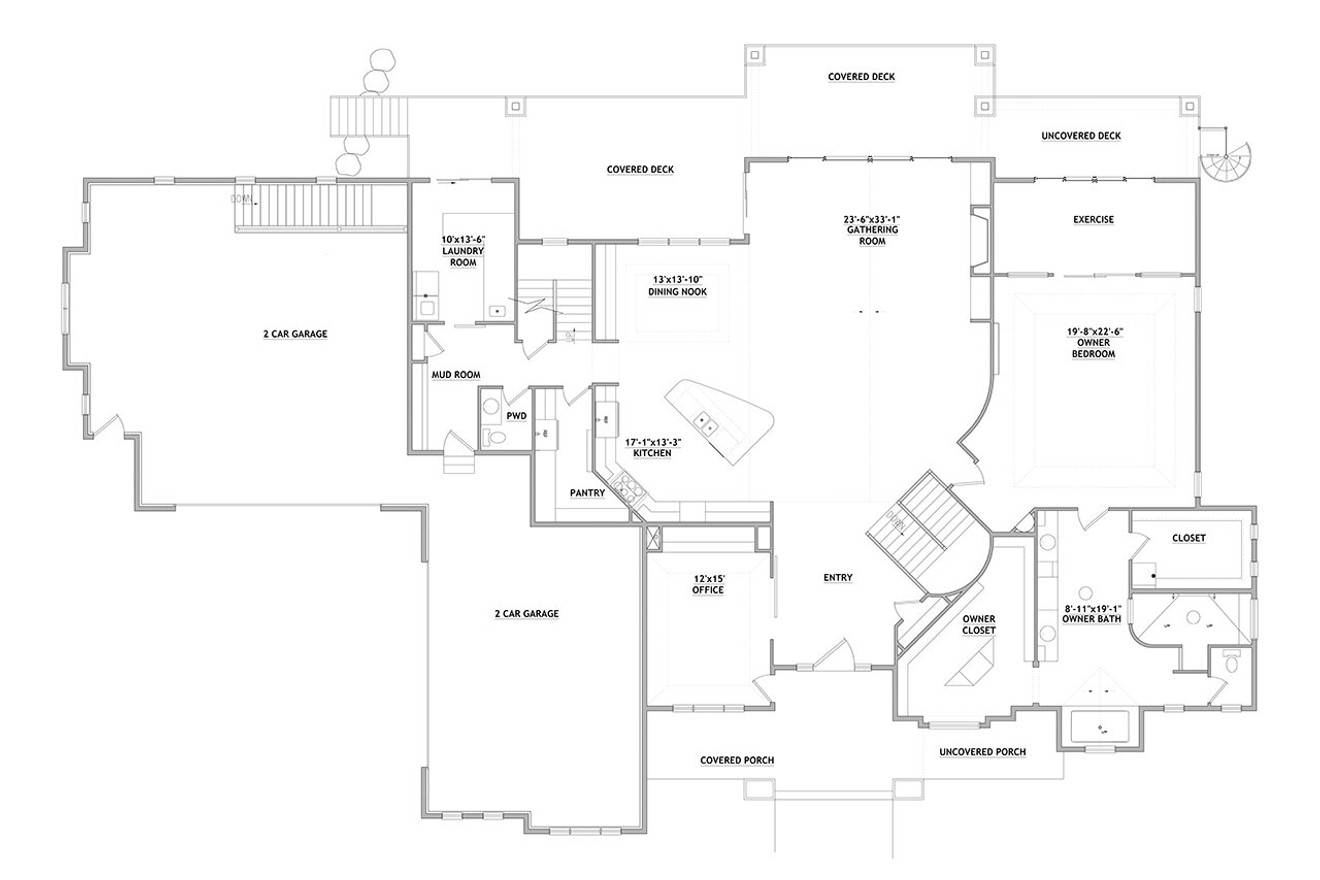 Mountain Rustic House Plan - Chatwin Midway 52856 - 1st Floor Plan