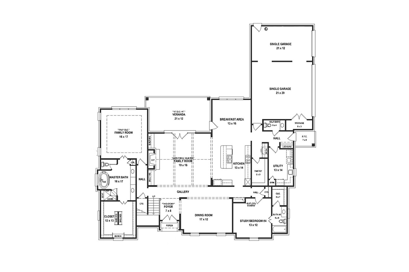 French Country House Plan - 70636 - 1st Floor Plan
