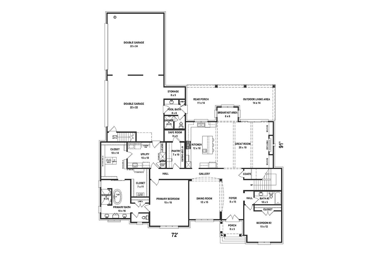 French Country House Plan - 29868 - 1st Floor Plan