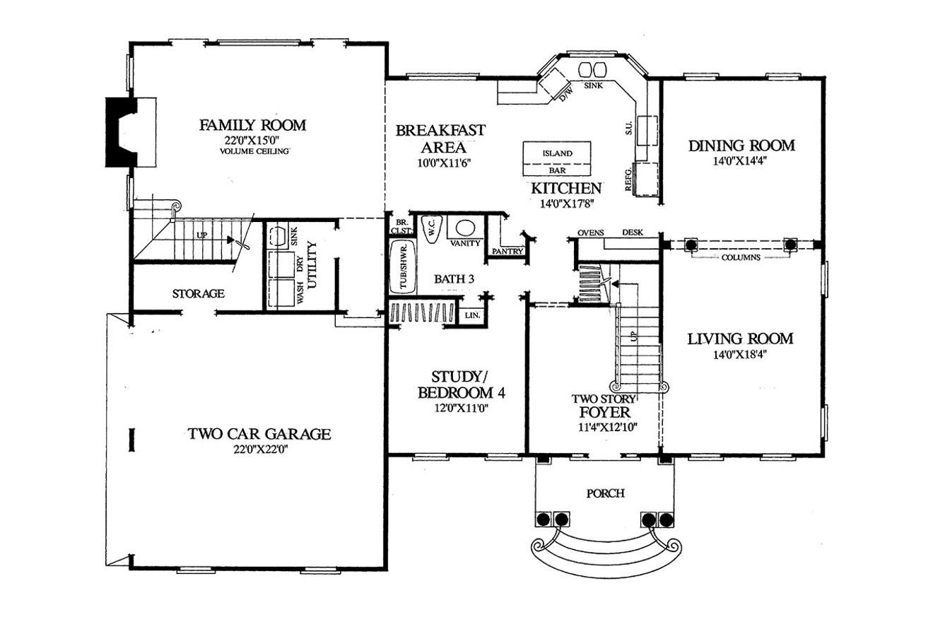 Colonial House Plan - Harper House 47624 - 1st Floor Plan
