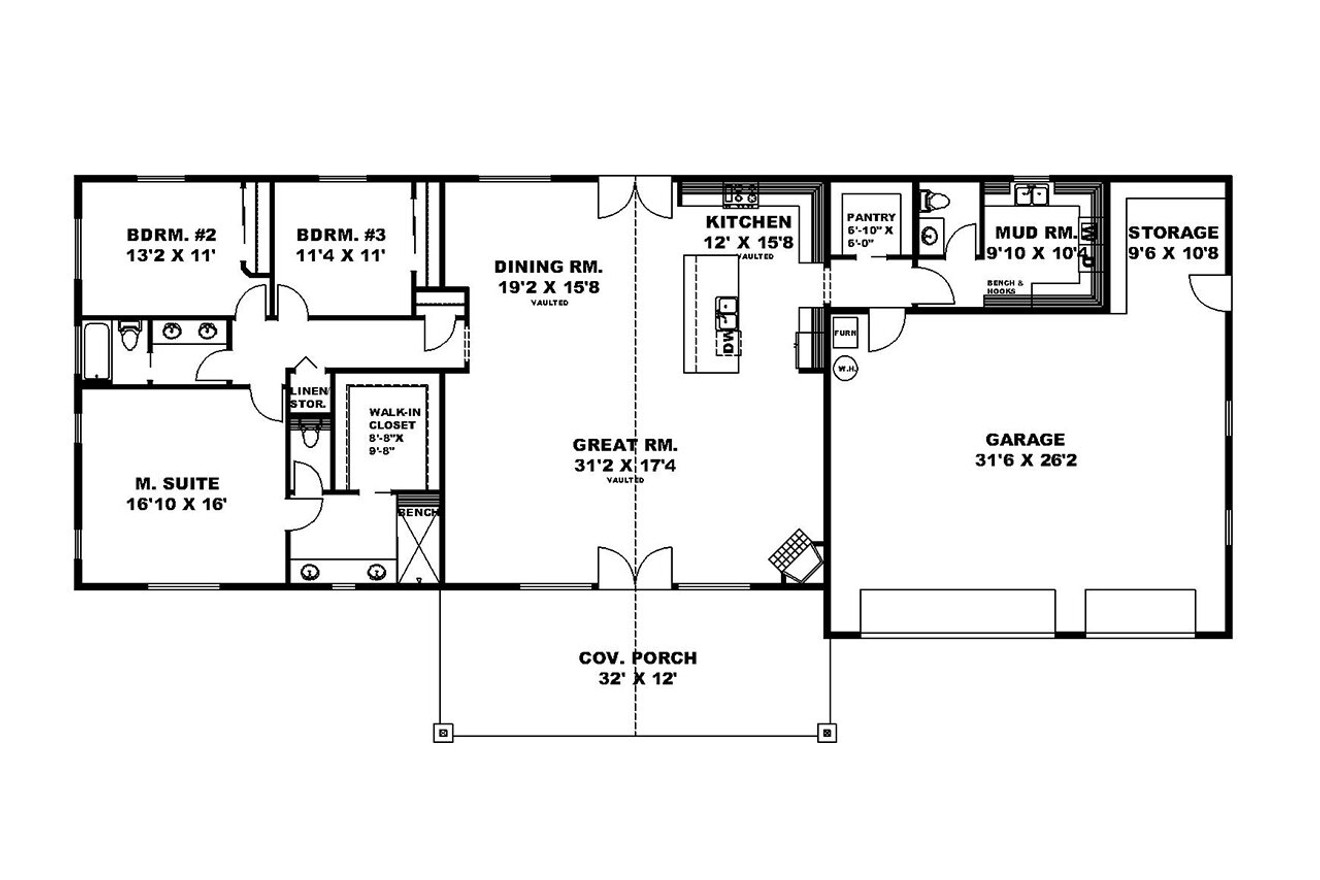 Craftsman House Plan - 90095 - 1st Floor Plan