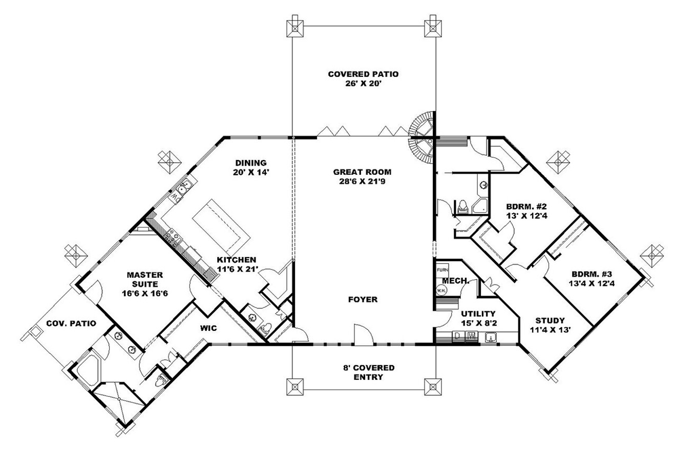 Ranch House Plan - 95178 - 1st Floor Plan