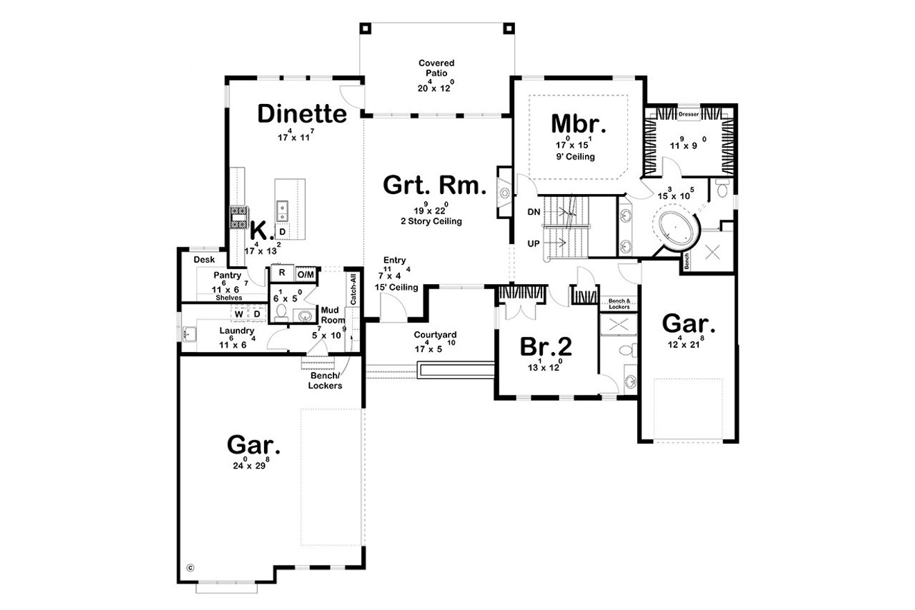 Craftsman House Plan - White Rock 78661 - 1st Floor Plan