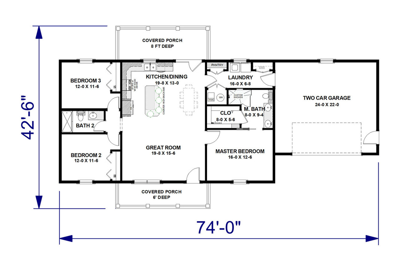 Farmhouse House Plan - 61395 - 1st Floor Plan