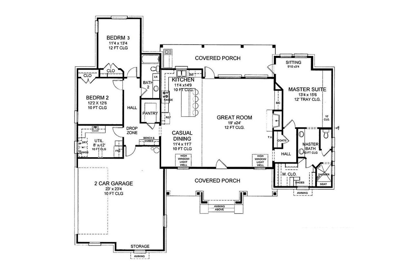 Mountain Rustic House Plan - Oak Pointe 25582 - 1st Floor Plan