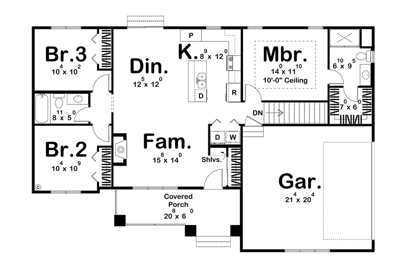 Craftsman House Plan - Ellicott 59569 - 1st Floor Plan