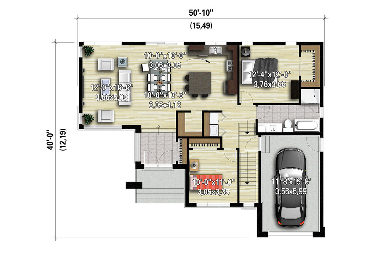 Modern House Plan - 45287 - 1st Floor Plan