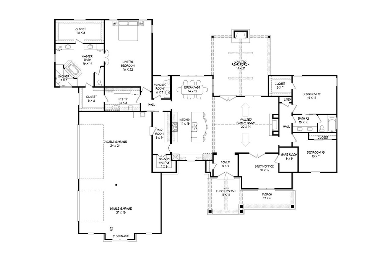 Craftsman House Plan - Withrow Springs 34510 - 1st Floor Plan