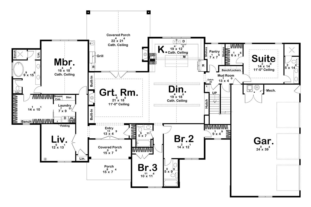 French Country House Plan - Greencastle 27971 - 1st Floor Plan