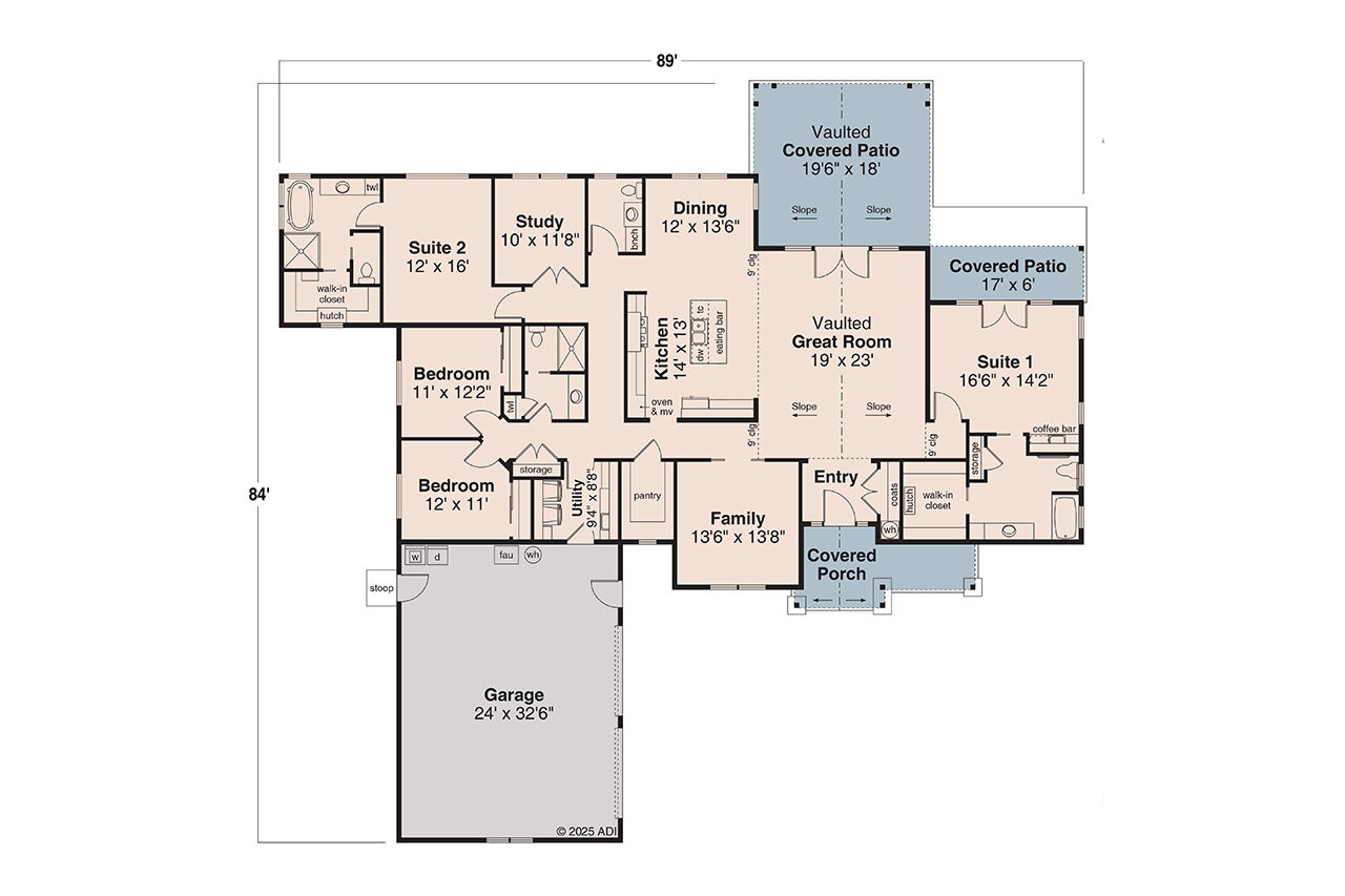 Ranch House Plan - Sharps Creek 12476 - 1st Floor Plan