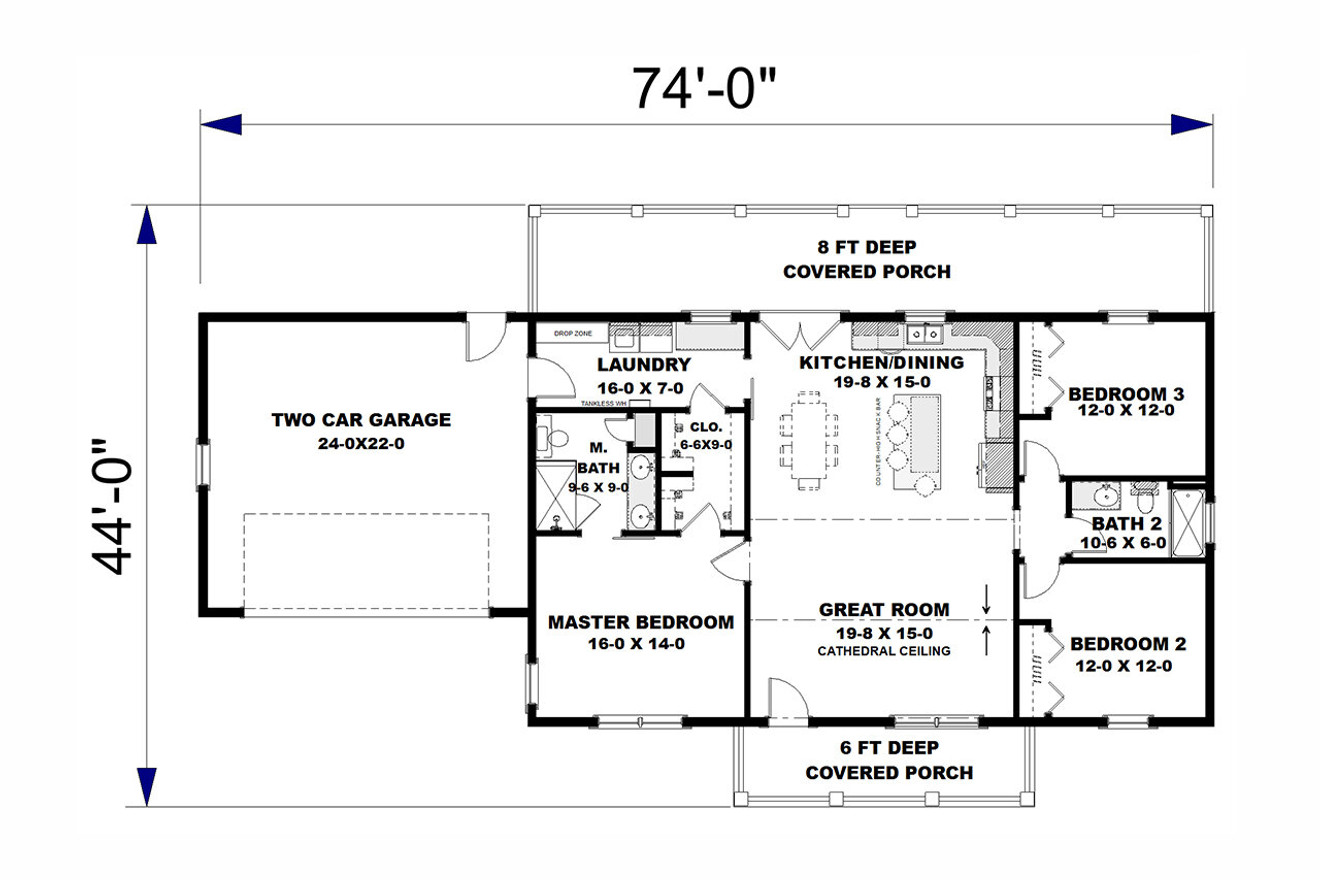 Traditional House Plan - 67020 - 1st Floor Plan