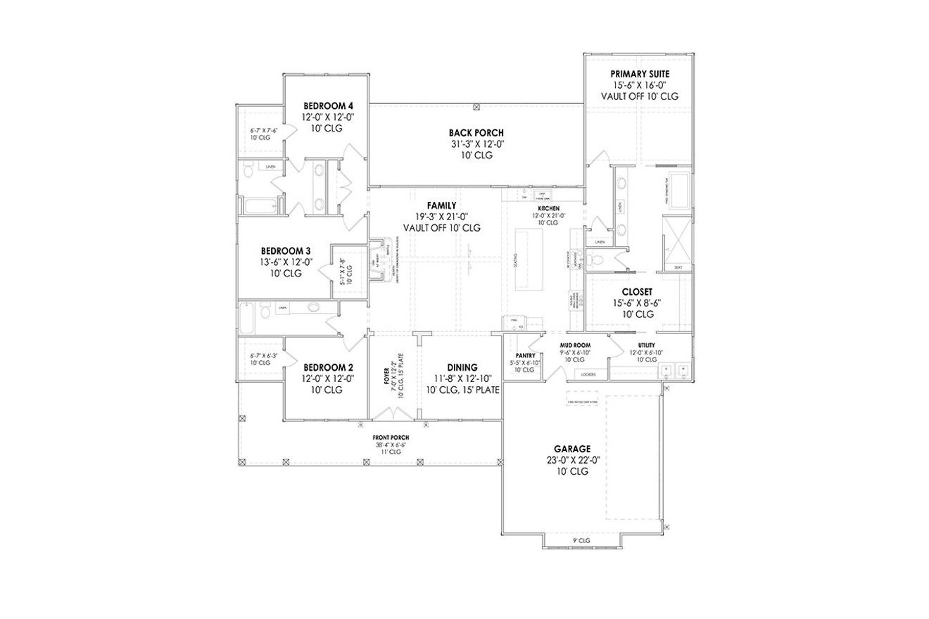Farmhouse House Plan - 59770 - 1st Floor Plan