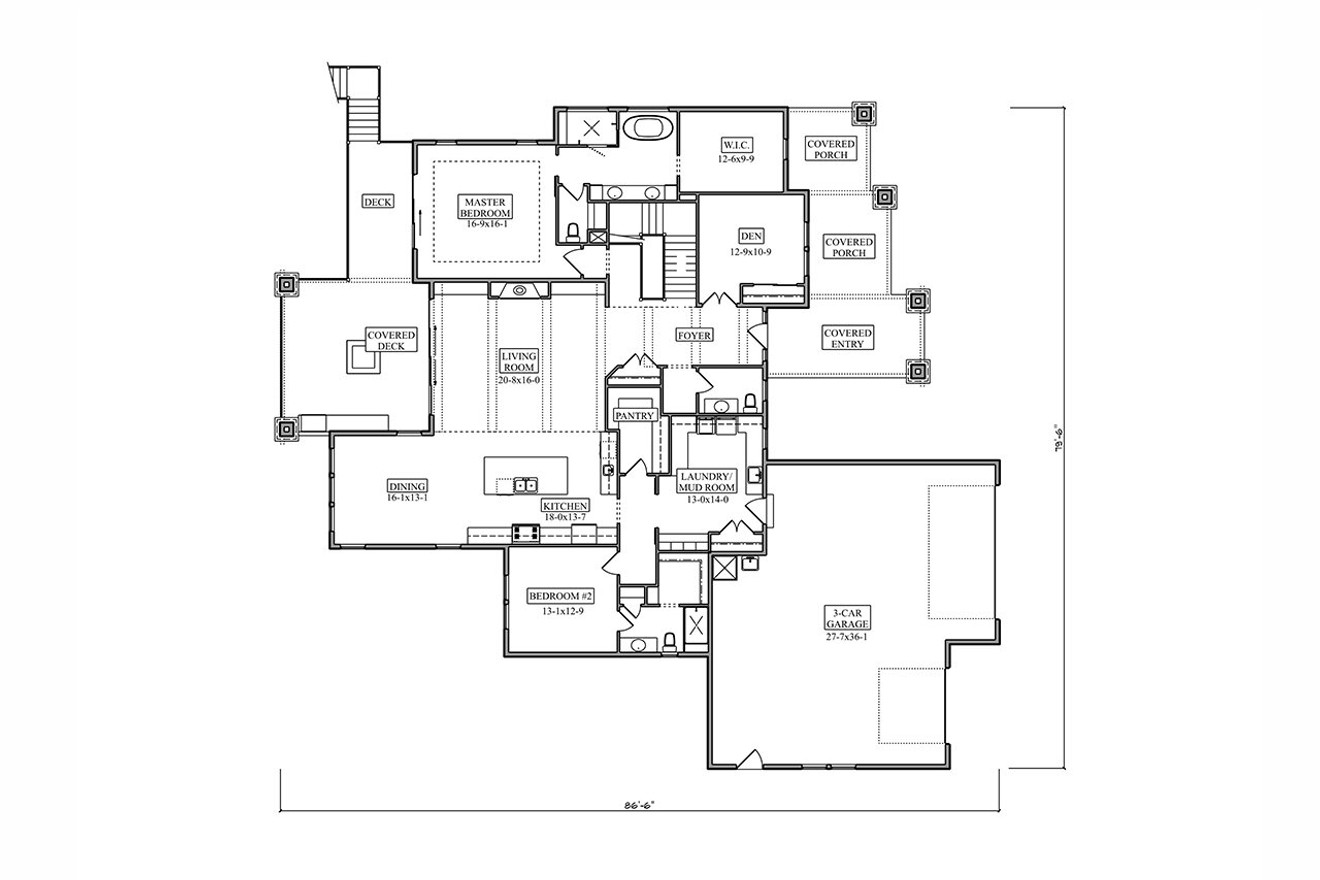Prairie House Plan - Broadland 99498 - 1st Floor Plan