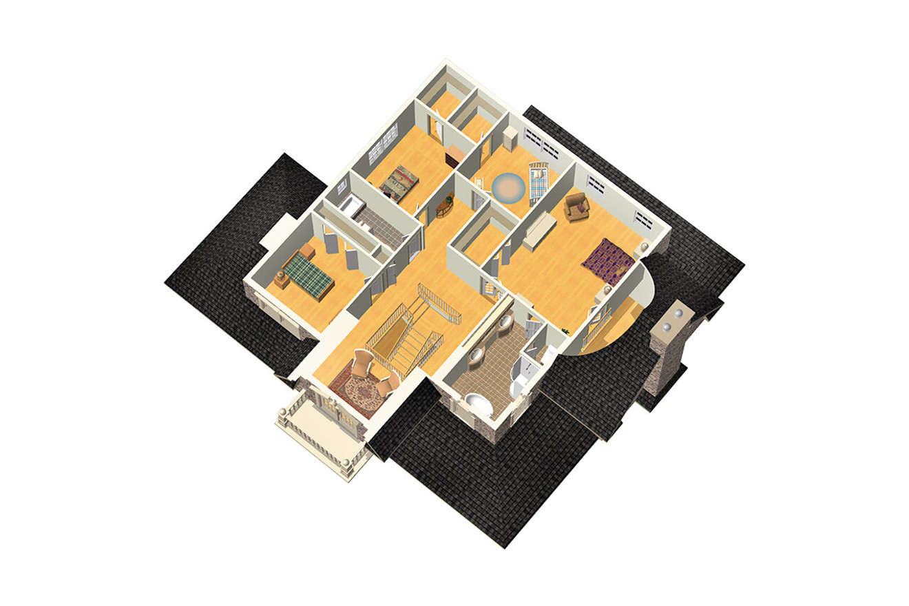French Country Style House Plan – 23415 – 2nd Floor Plan Aerial View - 
