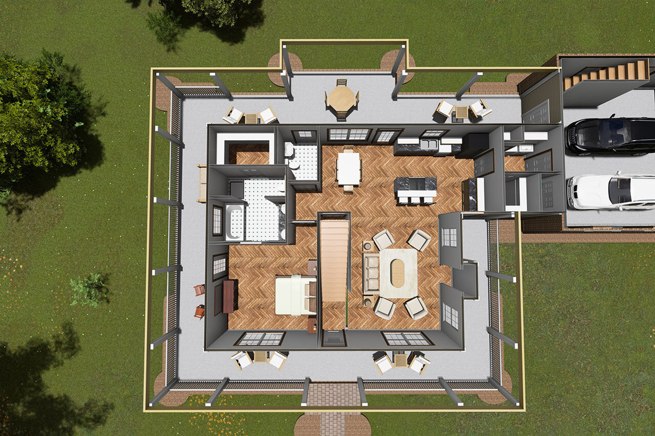 Country Style House Plan - Seagrove 73886 - 1st Floor Plan Dollhouse - 