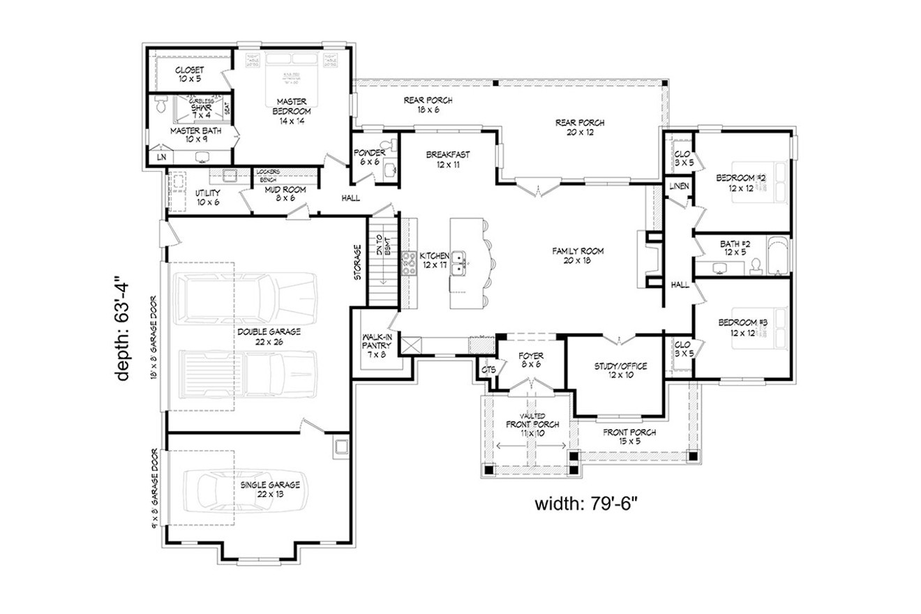 Craftsman House Plan - Sunnyside 79720 - 1st Floor Plan