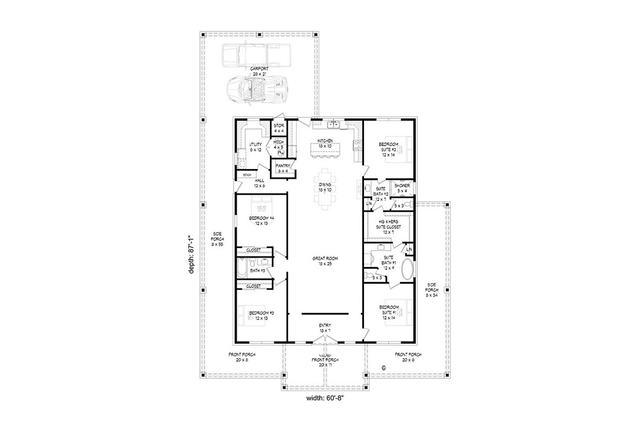 Farmhouse House Plan - Miller Creek 18257 - 1st Floor Plan