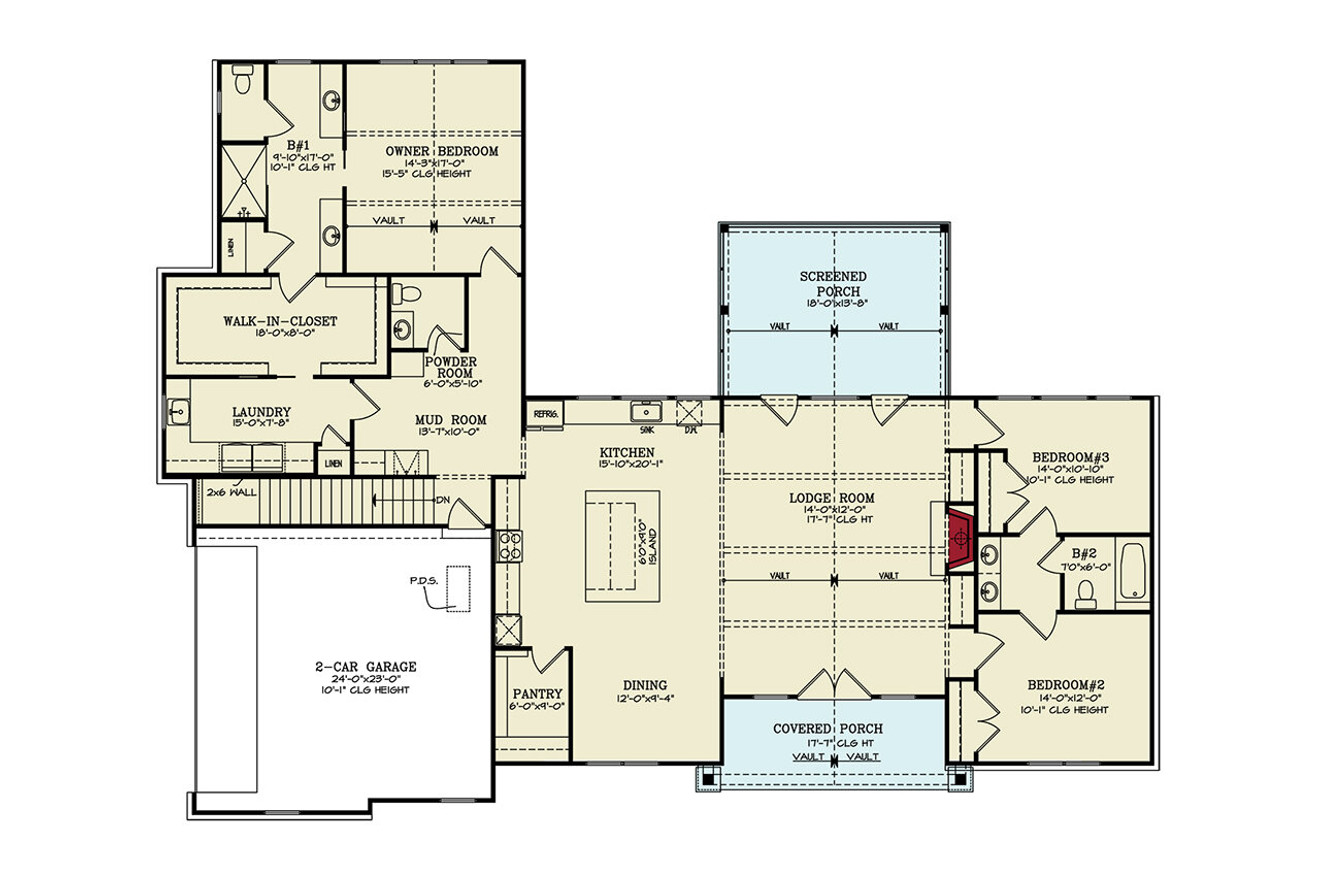 Mountain Rustic House Plan - Sunset Ridge 90068 - 1st Floor Plan